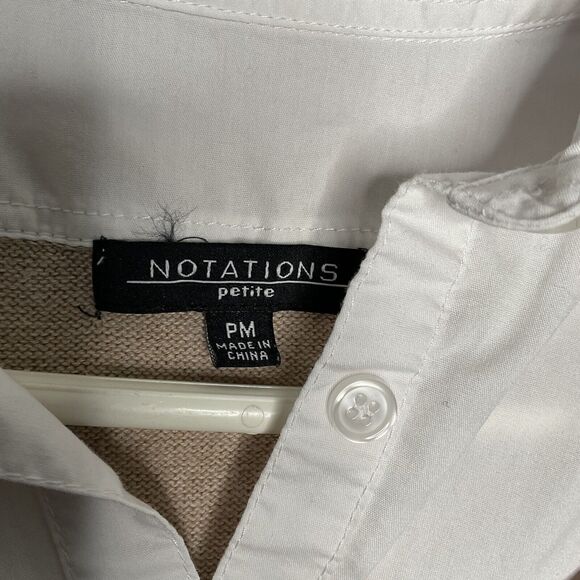 Notations Sweater Women’s MP Knit Beige Faux Collar Cuff Owl Knit Pullover - Picture 7 of 11